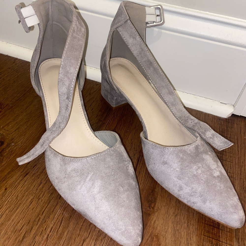 Grey Suede Block Heels